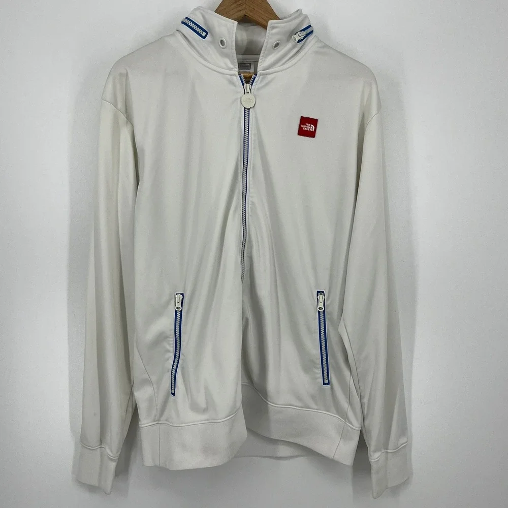 The North Face‎ Mens Full Zip Track Jacket White Blue Trim Red Logo Size Large